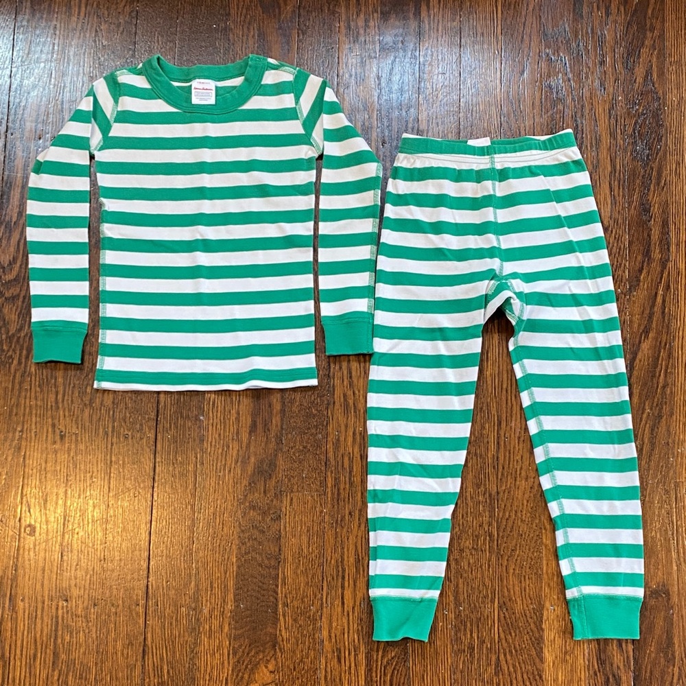 Hanna Andersson Green and White Striped Kids Pajamas